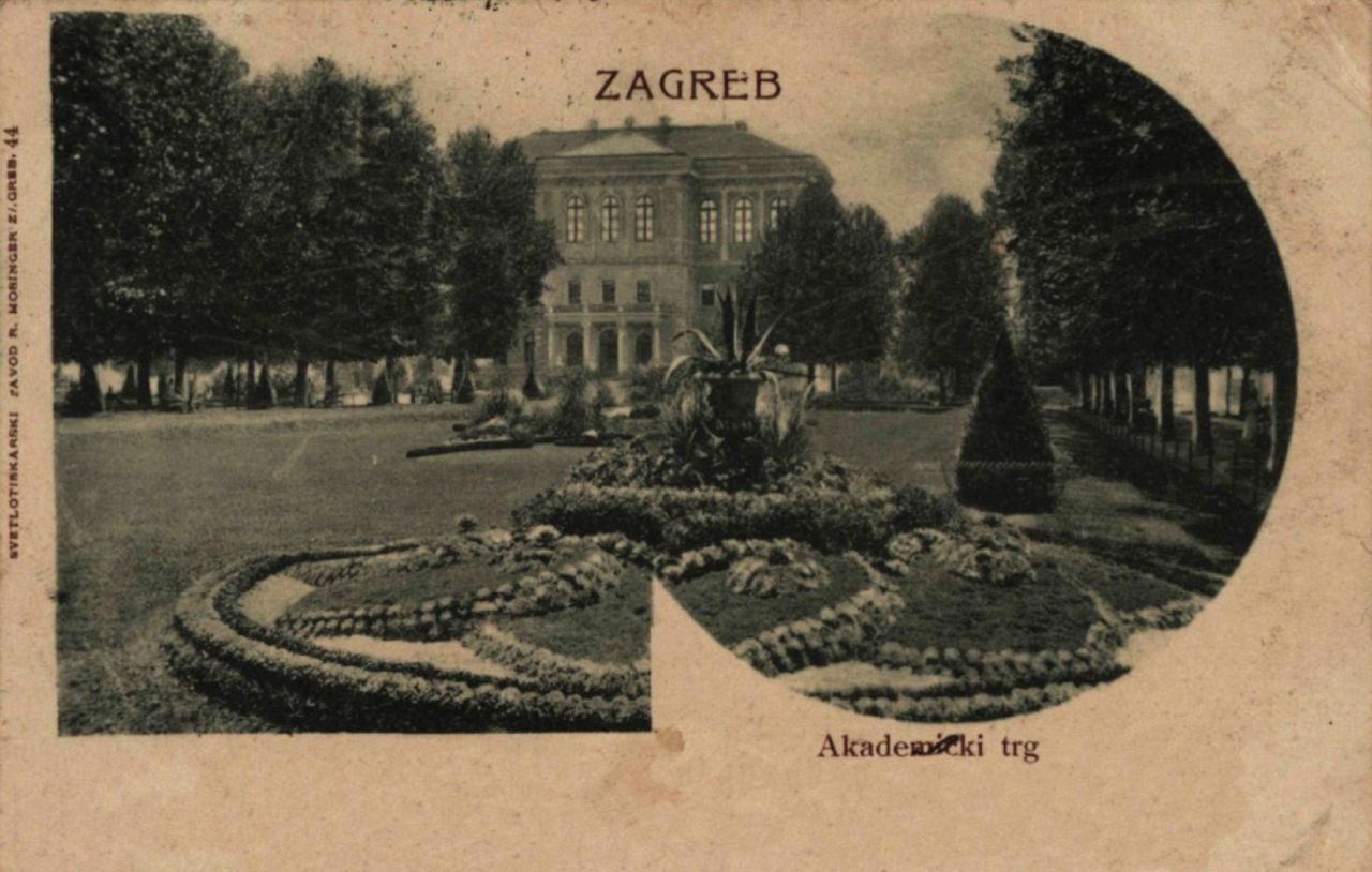 Palača JAZU, pogled na Akademički trg sa Zrinjevca, oko 1902. godine